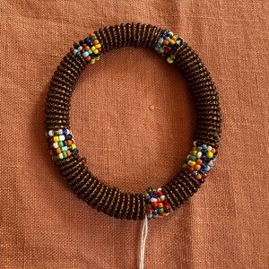 Brown and Red Artisanal Beaded Bracelet